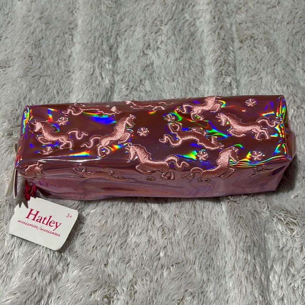 Hatley pink metallic unicorn long zipper pouch bag pencil length nwt